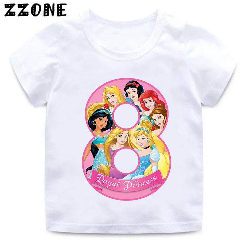 Different Princess Cinderella Number Print Girls Clothes 1 2 3 4 5 6 7 8 9 Years Birthday Kids Tshirt Baby Boys Children T-Shirt