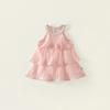 Girls Casual Dresses Summer Children Clothing Sweet Vest Baby Cake Round Collar Fashion Soild Sweet Pink