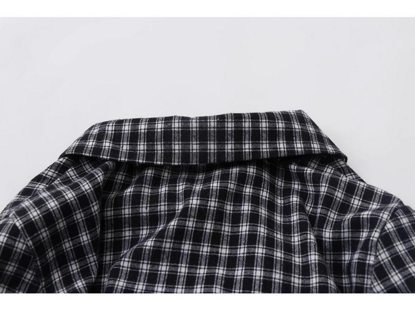 Mori-kei Retro Plaid Bowknot Ruffle Shirt for Women - Spring/Fall