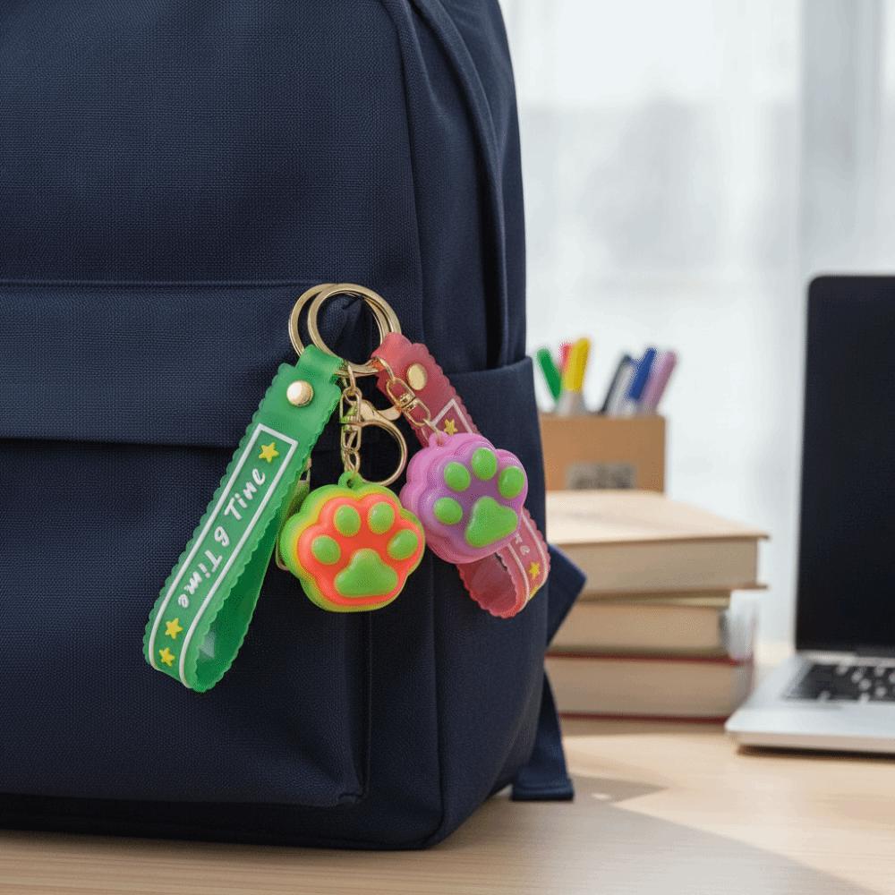 LED Flashing Squeeze Toy Glowing Fidget Toy Key Ring Cat Paw Key Chain Schoolbag Charm