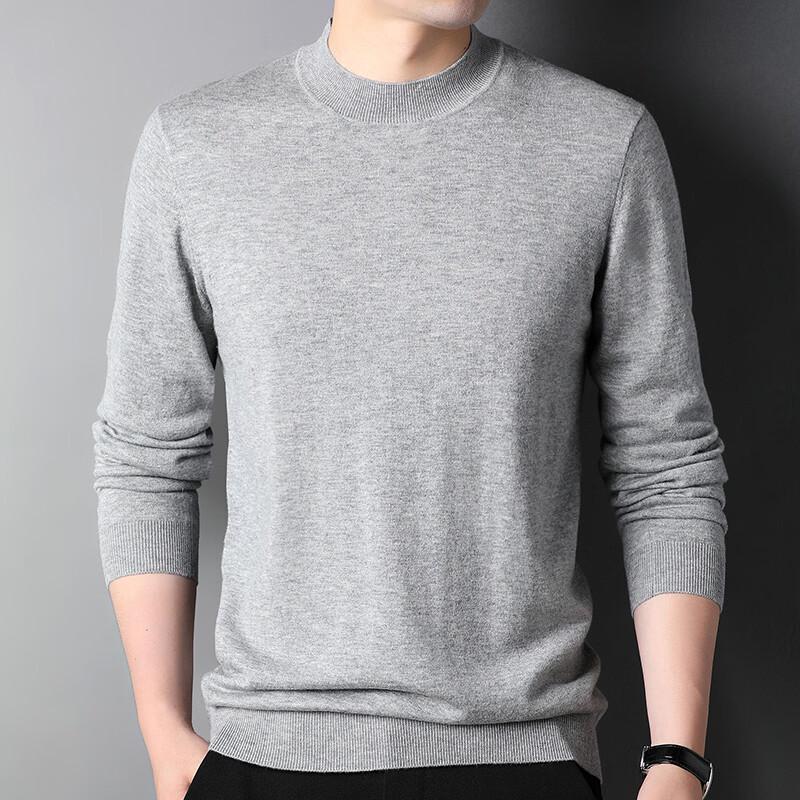 Hengyuanxiang Men s 100% Pure Wool Thin Semi-High Collar Pullover Sweater XL (140-160 lbs) светло-серый