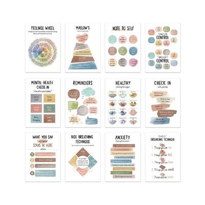 12 Sheets Classroom Calming Corner Posters Mental Health Counseling Posters 10x14Inch For Office School Classroom