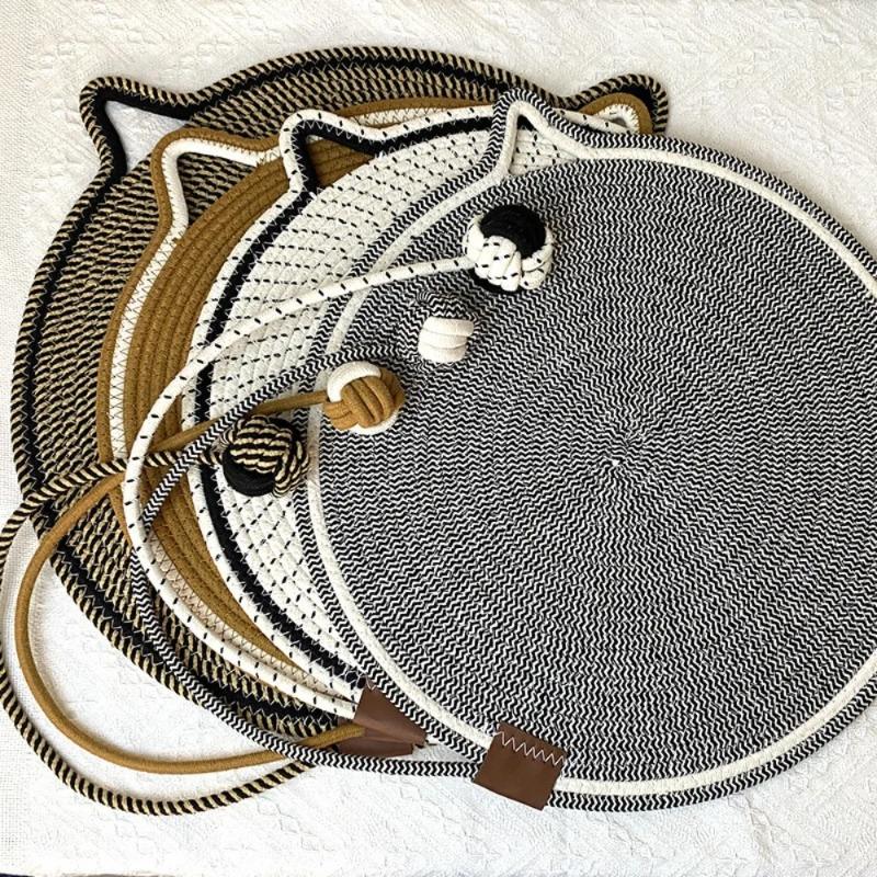 Cotton Rope Woven Cat Scratching Mat and Toy Ball Combo Cat Sleeping Pad Scratch-Resistant Wear-Resistant Washable Pet Mat