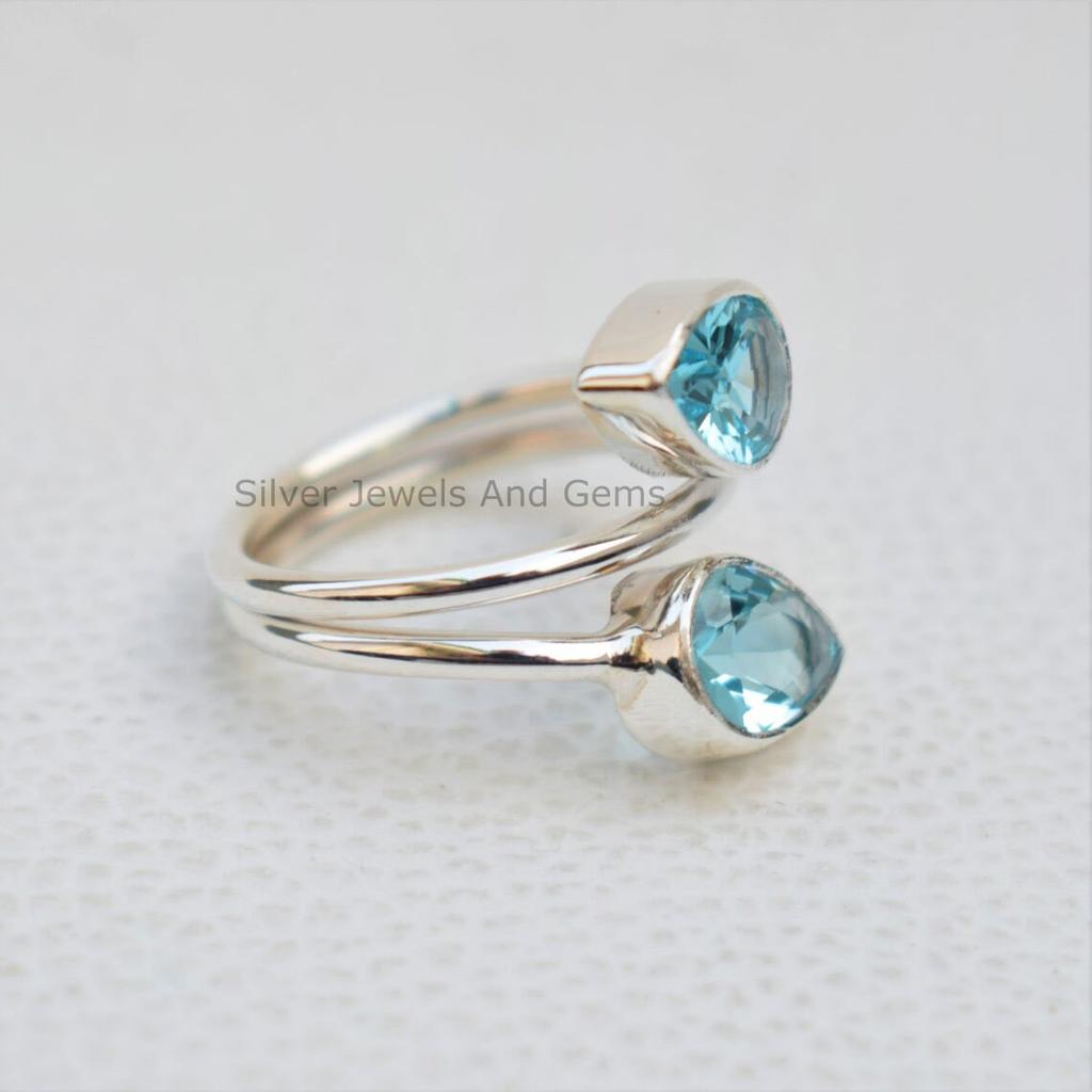 Natural Blue Topaz Ring-Handmade Silver Ring-925 Sterling Silver Ring-Designer Blue Topaz Ring-Gift for her-December Birthstone-Promise Ring