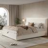 Upholstered Bed, 180*200cm, Hydraulic Functional Bed with Slatted Frame, Headboard and Large Storage Space, Solid Wood Bed Legs, White Bouclé