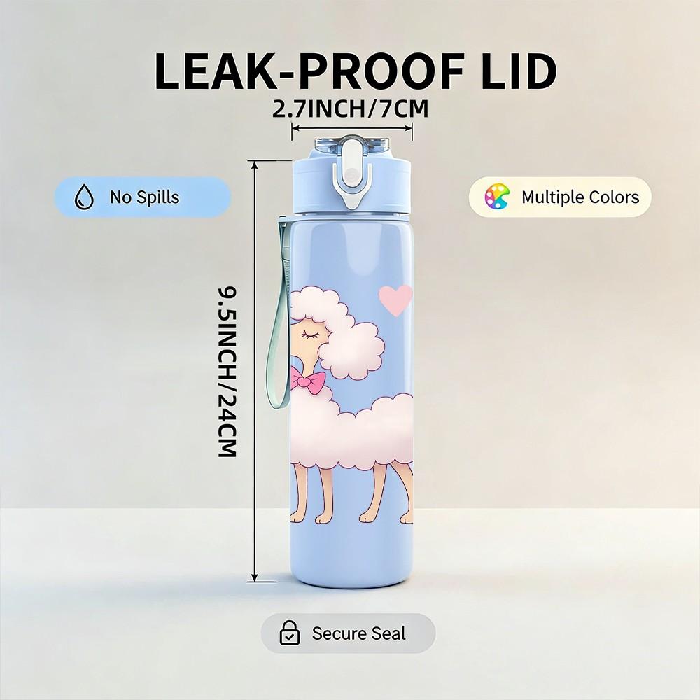 1PC Pink Heart Poodle Dog Portrait 750ml Color Plastic Sports Water Bottle Leakproof Flip Straw Lid Suitable for Sports Office Home Use