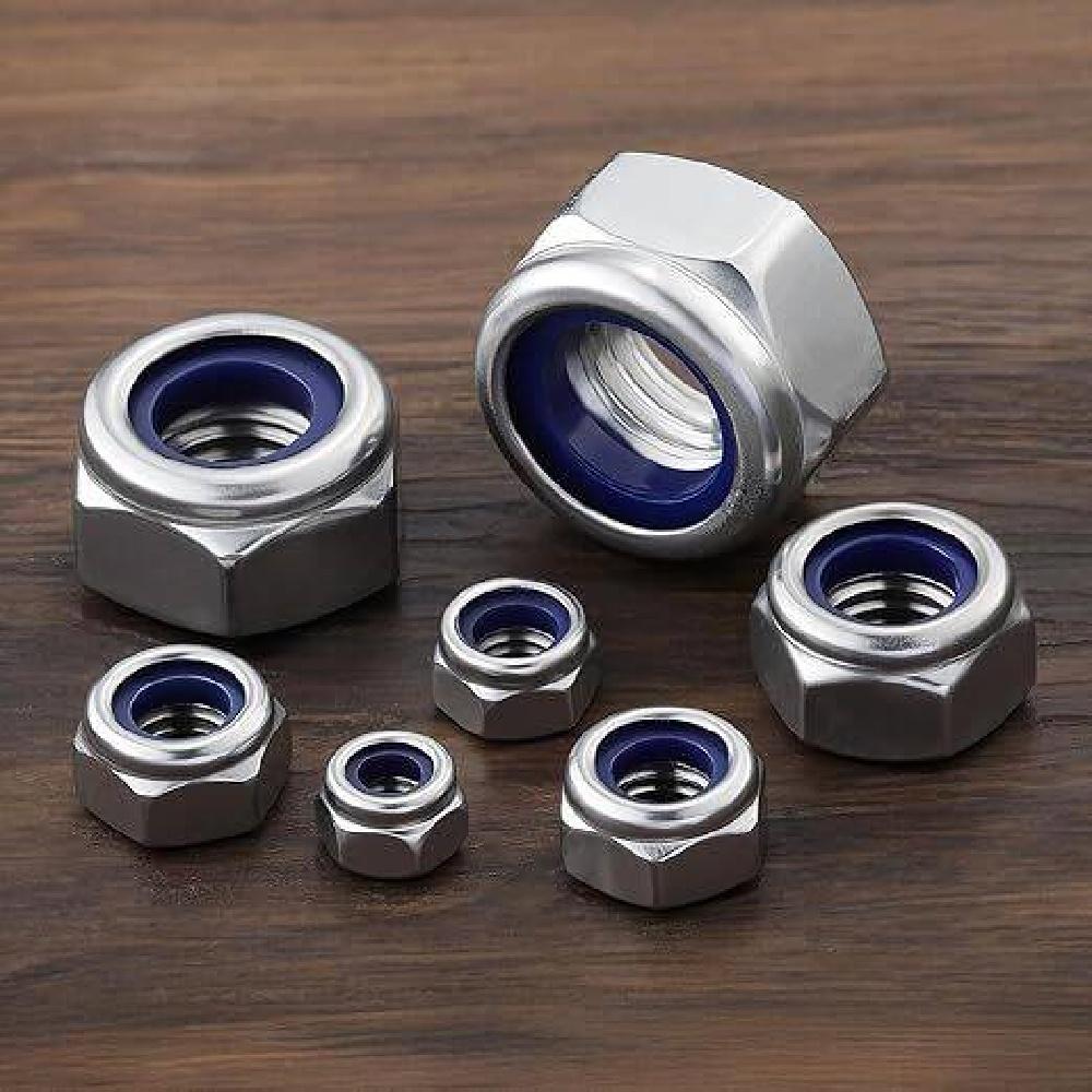 10Pcs 304 Stainless Steel Nylon Insert Lock Nuts, Metric Hex Self Locking Anti-Vibration Nuts For Furniture Machinery Repair Hardware