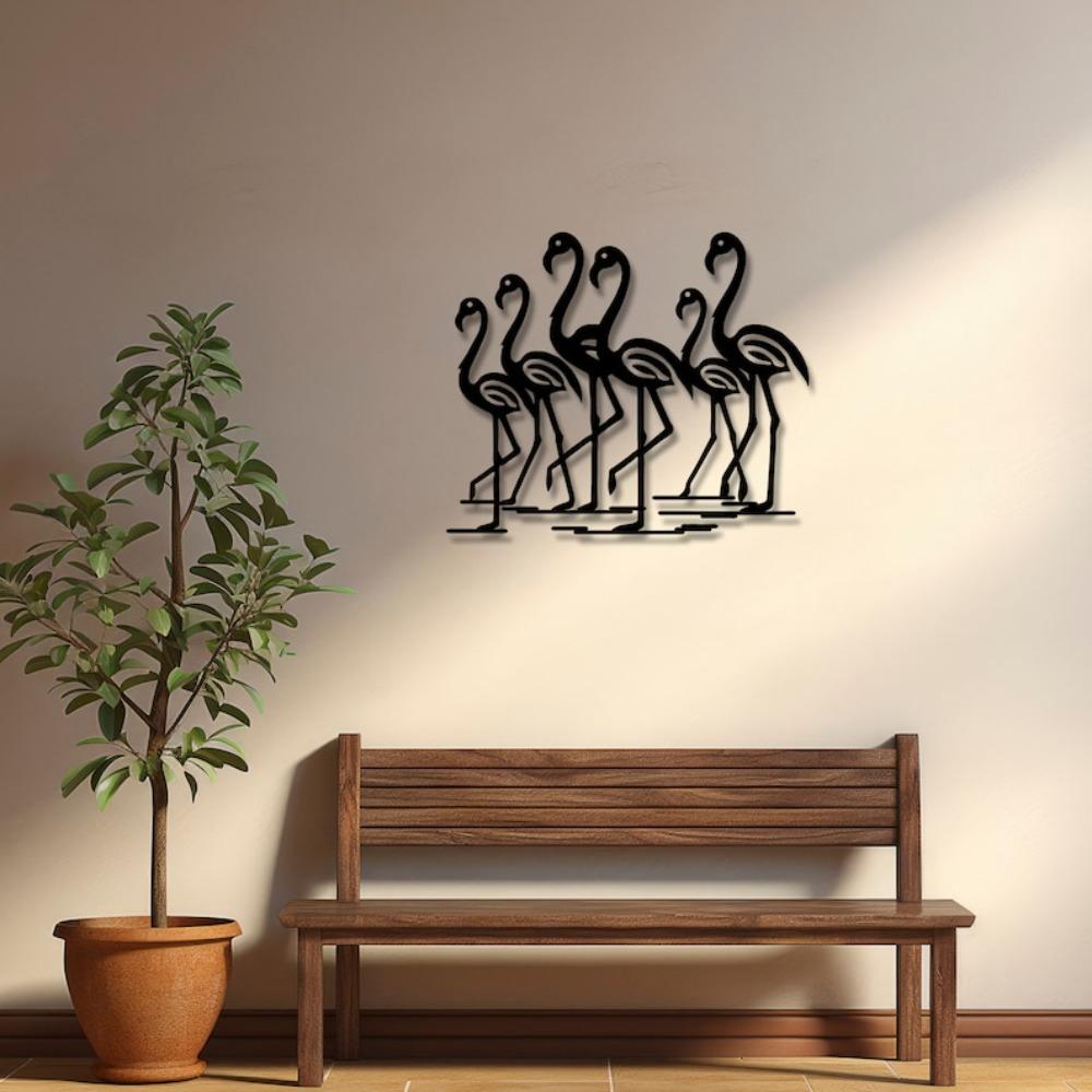 Minimalist Flamingo Metal Wall Art Black Silhouette Sculpture Modern Home Office Lake House Decor
