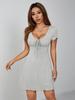 French Style V-neck Bow Dress - Slimming & Waist-Cinching Summer Design
