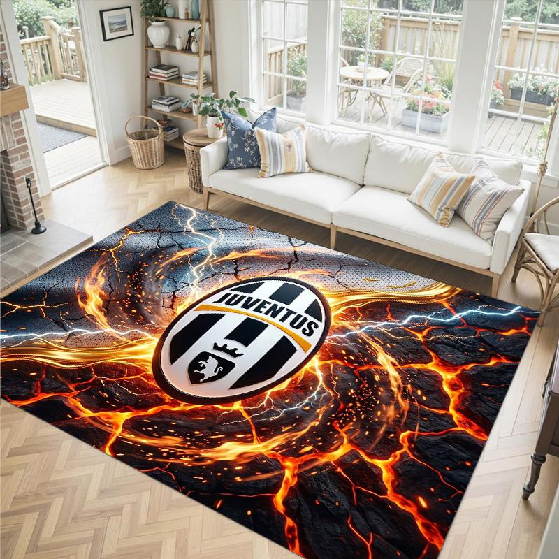 Juventus FC Design Kristall-Samt-Teppich Gemütlich Nicht?Rutschfester Teppich mit Aufdruck für Schlafzimmer Wohnzimmer Eingang