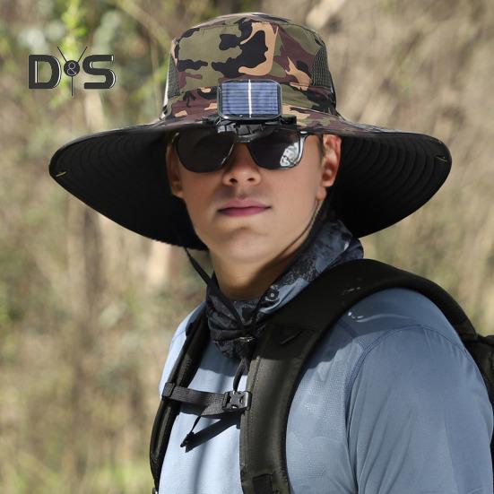 Sonnenhut mit solarbetriebenen Doppelventilatoren, breitkrempiger Outdoor-Angelhut mit USB-Aufladung, atmungsaktiver Fischerhut aus Netzstoff