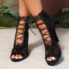 Mesh sandals new fashion cross strap stiletto sandals women's large size fish mouth cool boots