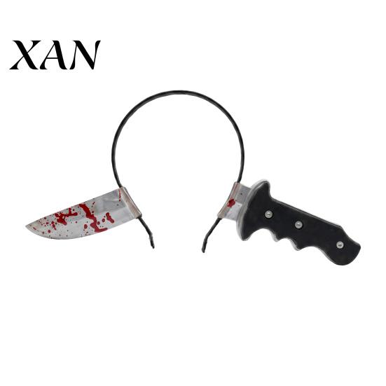 Zombie Headpiece Fake Knife Through Head Headband for Adult, PU Foam Horror Prop Headwear Prop, Funny Halloween Costume Accessory Party Cosplay