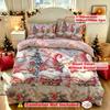 3 Pcs Christmas Duvet Cover Set Three Gnome Santa Christmas Tree Print Warm Bedding Set 1 Cover 2 Pillowcases