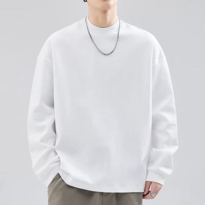 Odzież Męska T-Shirty Długi Rękaw Jesień Okrągły Dekolt Moda Nowa Wygodna Wszechstronna Jednolity Kolor Czarny Biały