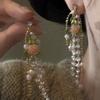 French retro rose pearl fringed earrings women's high-end temperament niche design gentle and elegant long earrings