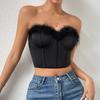 Faux Fur Tank Top Off-shoulder Crop Tops Women Summer Strapless Steel Camis Fishbone Camisole Fashion Tube Female Sleeveless Cropped Vest Y2K Clothes