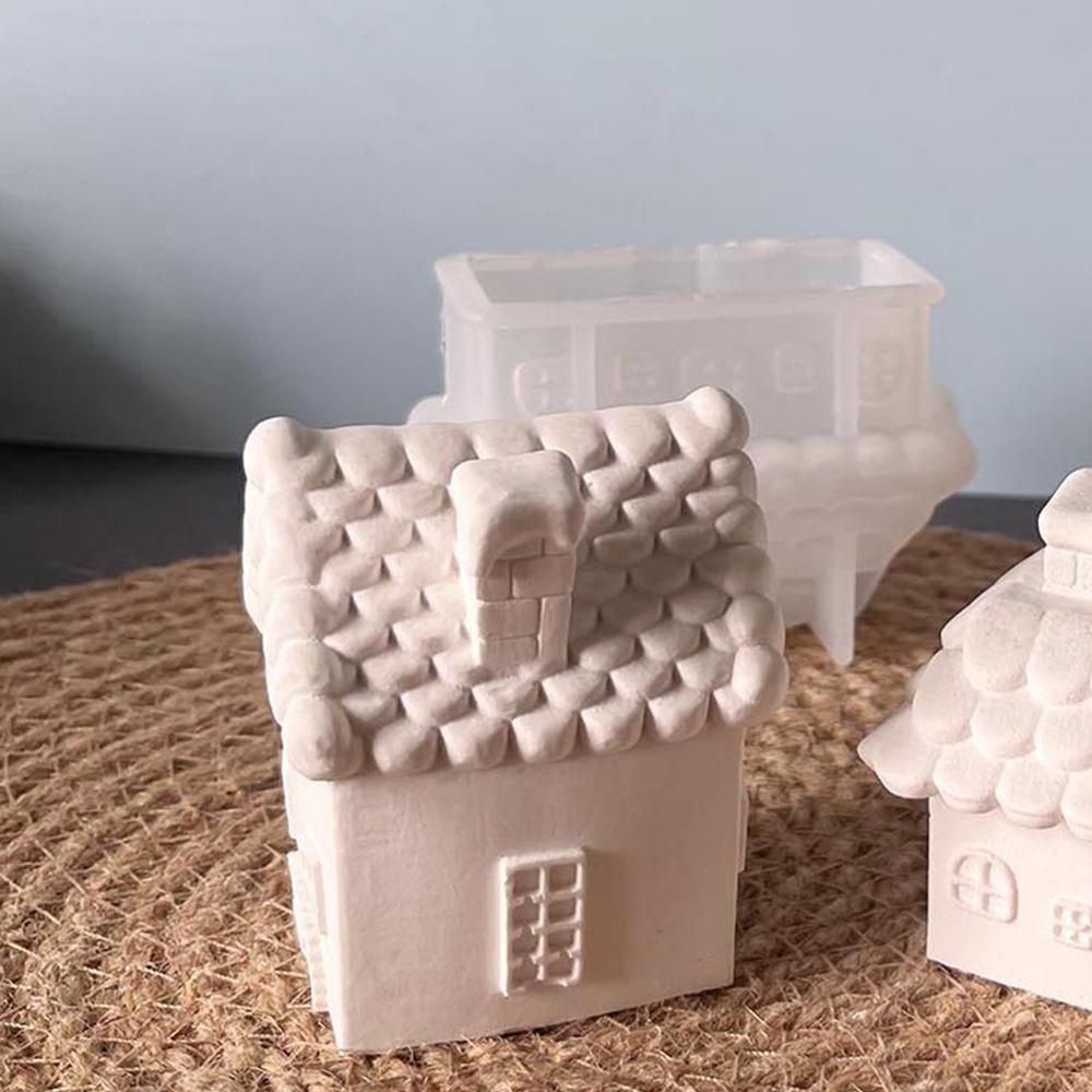 Christmas Cottage House Drip Mould Plaster Cottage Candle Aroma Ornament Silicone Moulds