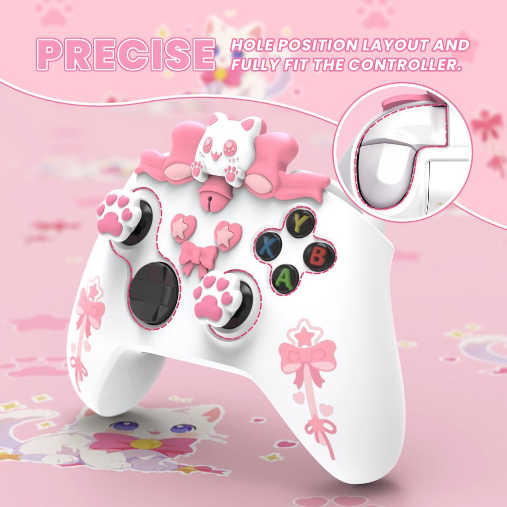PlayVital Sweetheart Kitty Silicone Cover for Xbox Series Includes Thumb Grips and Cute Grip Cover X/S Controllers, Stickers, Design, Non-Slip [White]