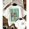 Ciao Bella Striped Print T-shirt Italian Retro Graphic Short Sleeve Tops Women Casual Loose Streetwear Daily Wear Tee Summer
