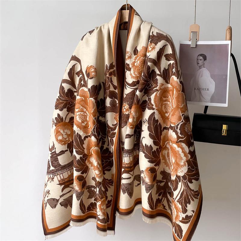 Luxury Winter Cashmere Scarf Women  Design Warm Pashmina Blanket Poncho Scarves Female Shawl Wraps Thick Foulard Bufanda