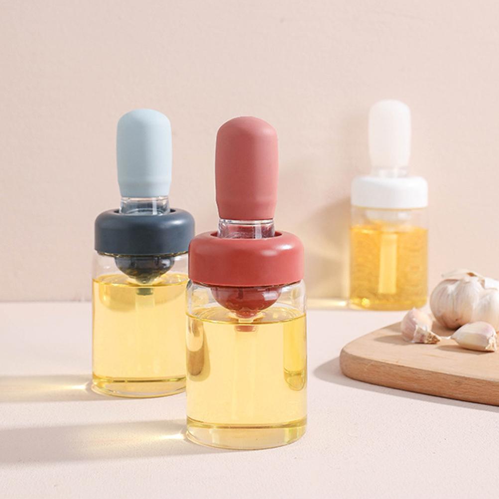 Oil Bottle with Silicone Brush Oil Dispenser Silicone Dropper Measuring Oil Container for Kitchen Cooking Frying Baking