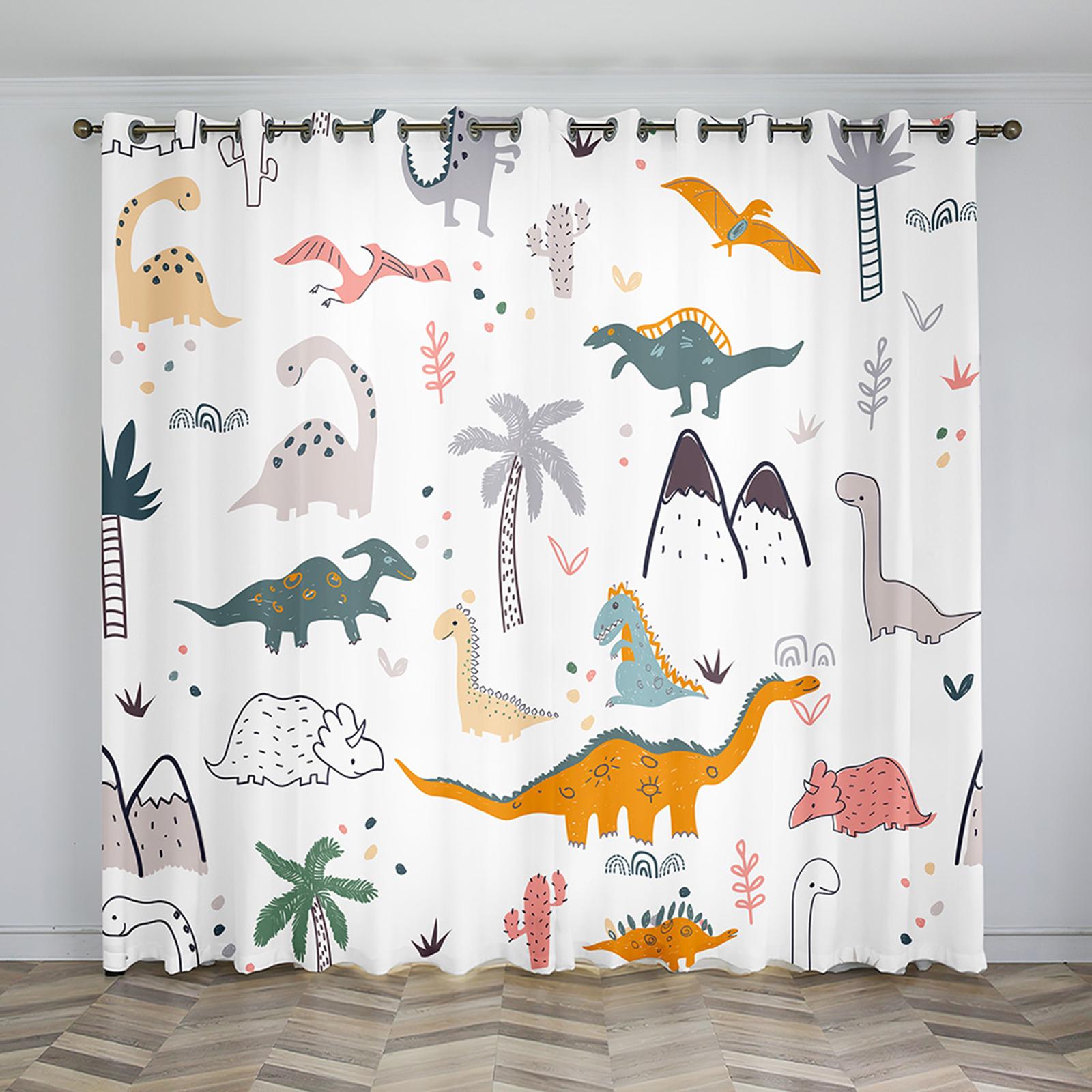 

Мультяшный Милый Динозавр Тонкое Затенение Украшение Динор Детские Шторы для Гостиной Спальни Декор 2 Штуки 100W130H(CM)40x51in&Grommet Top