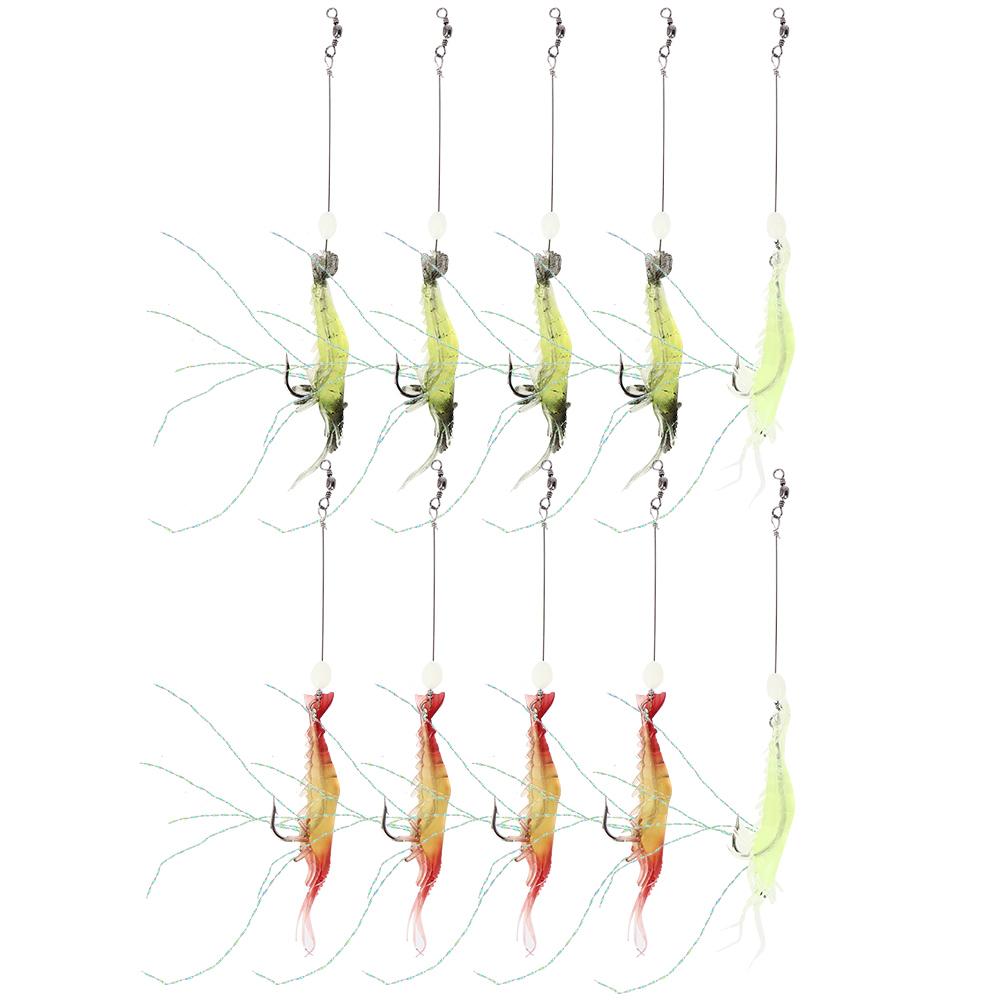10Pcs Artificial Simulation Shrimp Shape Luminous Soft Fish Lure Bait Fishing Tackle with Hook for Sea Fresh Water