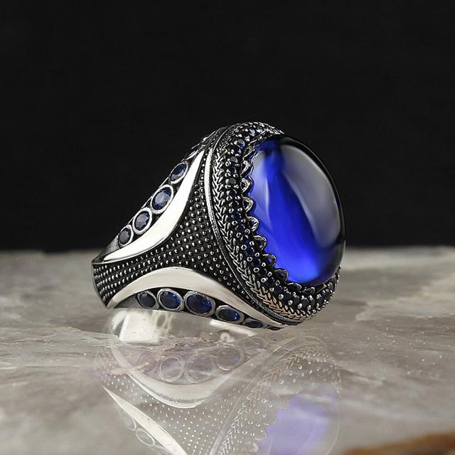 Vintage Big Oval Simulierte Zirkon Stein Ring Für Männer Frauen Antike Silber Farbe Schwarz Zirkon Ant Ring Retro Türkischen Schmuck