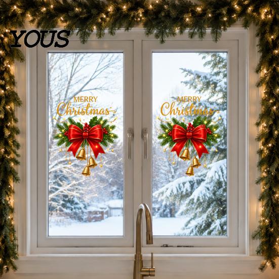 Winter Holiday Gift Nutcracker Soldier/Bow Window Static Decals, Waterproof PVC Christmas Stickers, Party Supplies Reusable Wall Stickers for