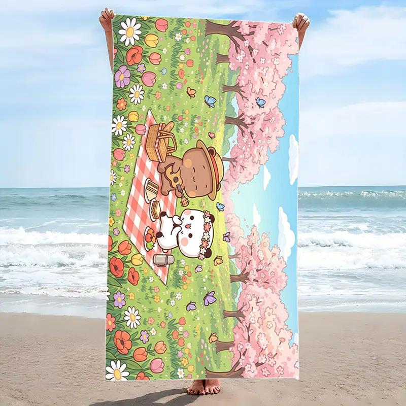 Bubu Dudu Cartoon Print Beach Towel, Large Soft Quick Dry Towel for Beach Camping Swimming