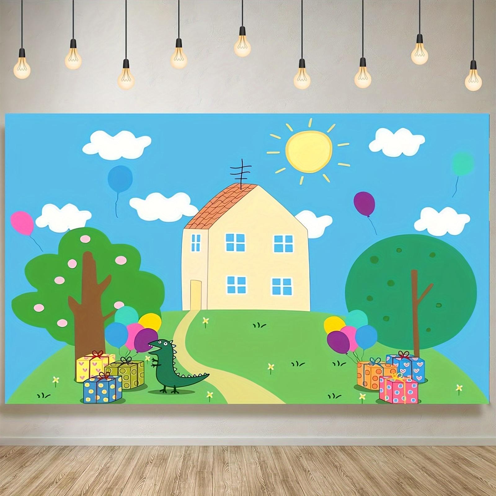 Happy Birthday cartoon House party Photo theme Banner decoration props Birthday cake table decoration 130X150CM
