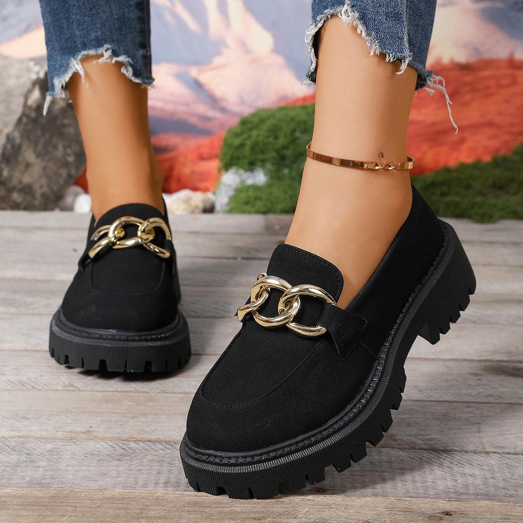 Women Loafers Leather New Chain British Style Sneakers Women Spring Large Size Student Shoes Ladies De Mujer