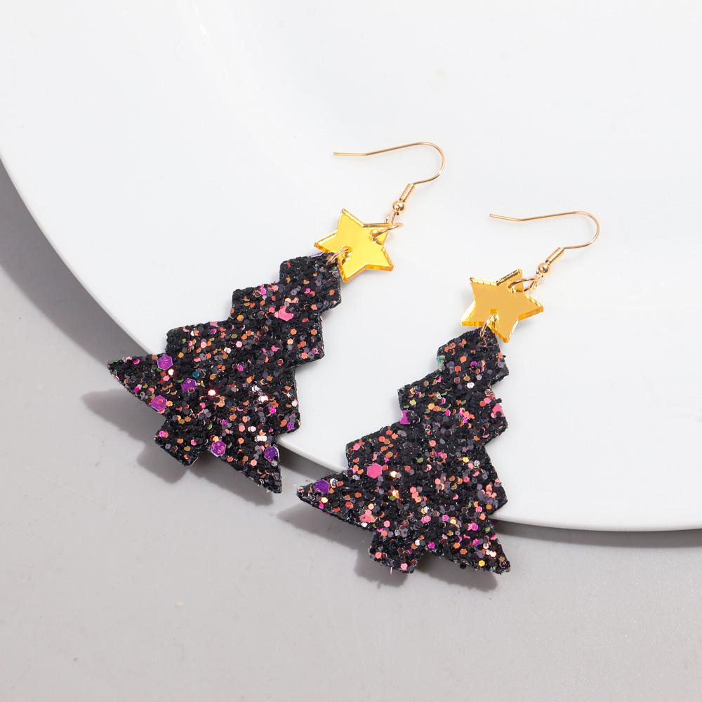

Glitter Leather Christmas Tree Long Earrings for Women Fashion Colorful Plant Drop Earring Party Jewelry Gifts