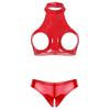 Set Top Corto da Donna in Pelle Verniciata con Busto Aperto e Slip con Cavallo Aperto