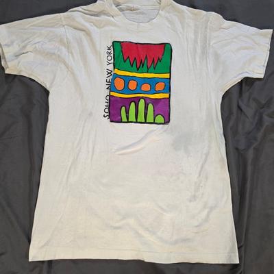 Soho New York Doron Artist Graphic T-Shirt White Abstract Art Tee Medium Vintage