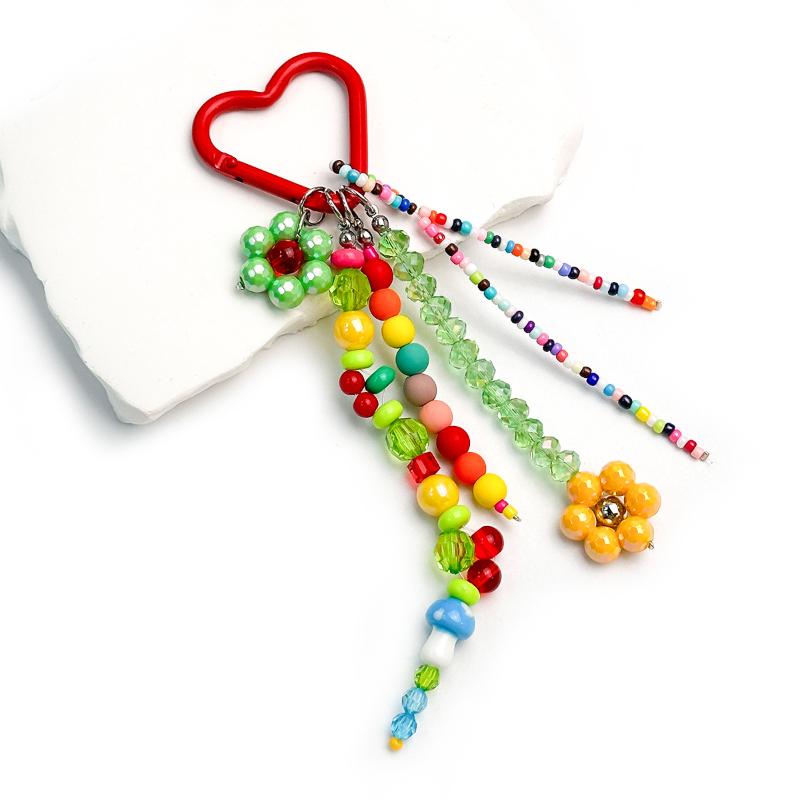 1Pcs Handbags Cellphone Chain Heart Keychain Heart Phone Charm Strap Beaded Phone Lanyard Cute Bag Pendant For Women