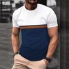 Men's Color Blocked Round Neck T-shirt with D-print Top Short Sleeved T-shirt for Summer Loose Fit Men's Casual Wear Shirt