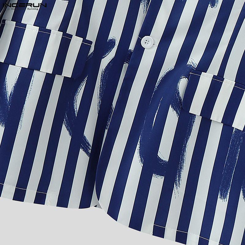 INCERUN Oversized Spring Men Lapel Neck Long Sleeve Striped Button Thin Blazer Coats