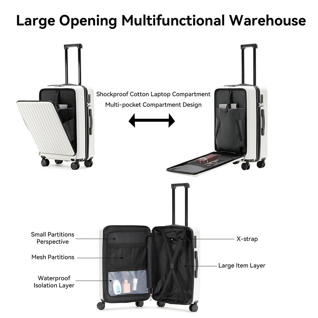 20 İnç Kabin Valizi Ön Açılımlı Döner Tekerlekli Seyahat Tekerlekli Bagaj Erkek Kadın İçin TSA Kilitli Taşıma Saplı USB Şarjlı