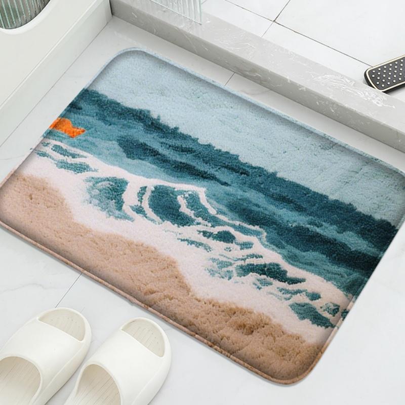 Sea Pattern Shower Room Small Carpet Bathroom Mat Absorbent Foot Pad Bathtub Mat Home Decoration Mat Machine Washable
