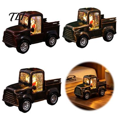 Small Desk Lamp for Bedroom Retro Christmas Pickup Truck Night Light with Snow Lantern, Battery Unique Holiday Present Operated Decorative LED