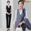 Women's 2024 Black Professional Sleeveless Vest & Pants Set for Hotel Manager
