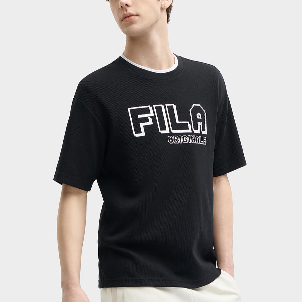 FILA Casual Comfortable Round Neck Pullover Short Sleeve T-Shirt Men T-Shirts Black F11M429107F-BK
