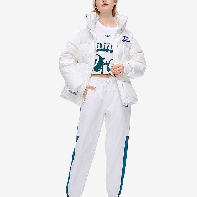 Fila Fusion Baseball Series Letter Zipper Stand Collar Long Sleeve Windproof Warm Down Jacket Women outerwear White T11W242914BWT