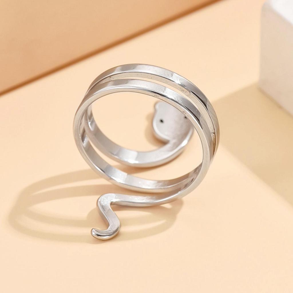 Trendy Snake-Shaped Stainless Steel Double Ring - Hip Hop Punk Style