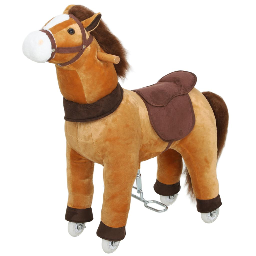 Ride On Horse, Plush Walking Horse Toy with Wheels and Saddle for Ages 3-5 Years Old, Brown