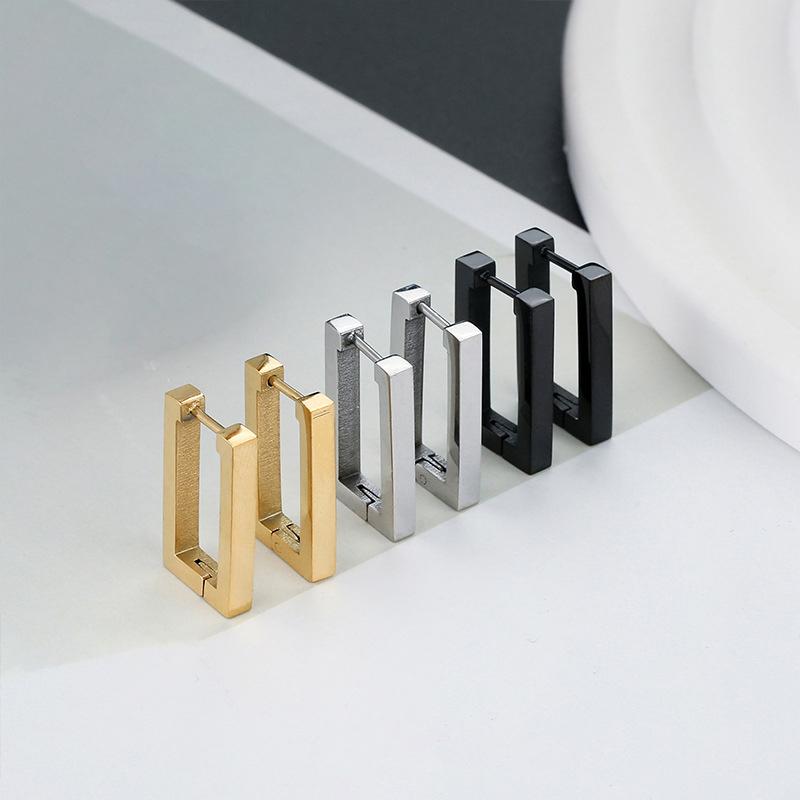 Fashion Stainless Steel Rectangle Hoop Earrings For Women Huggie Geometric Punk Hip Hop Unisex Jewelry Gold Silver Black Color