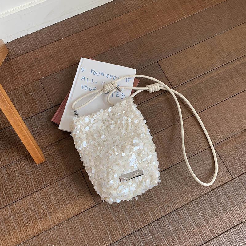 Fashionable Sequin-Textured Women'S Handbags Mini Phone Crossbody Bag Minimalist Adjustable Strap Shiny Small Shoulder Bag