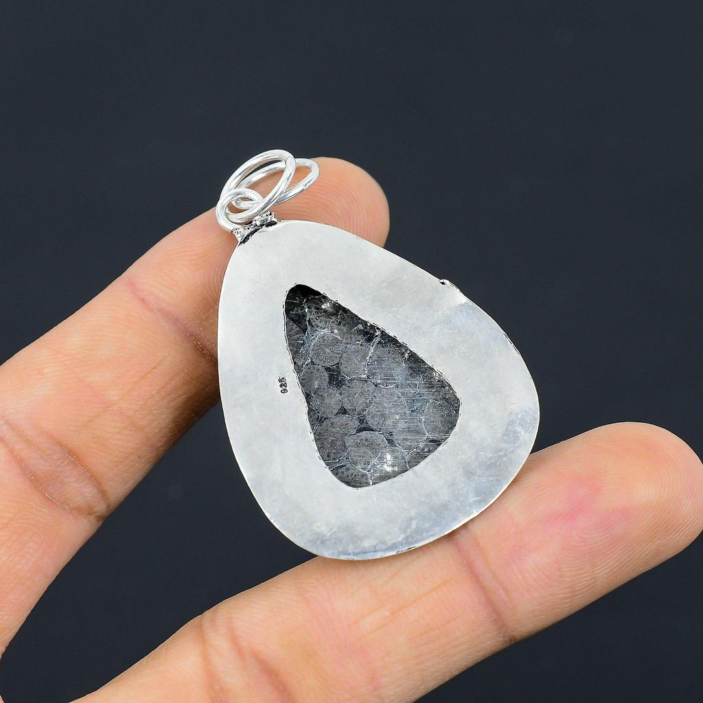 Halloween Sale Black Fossil Coral Stone 925 Sterling Silver Wife Pendant Jewelry